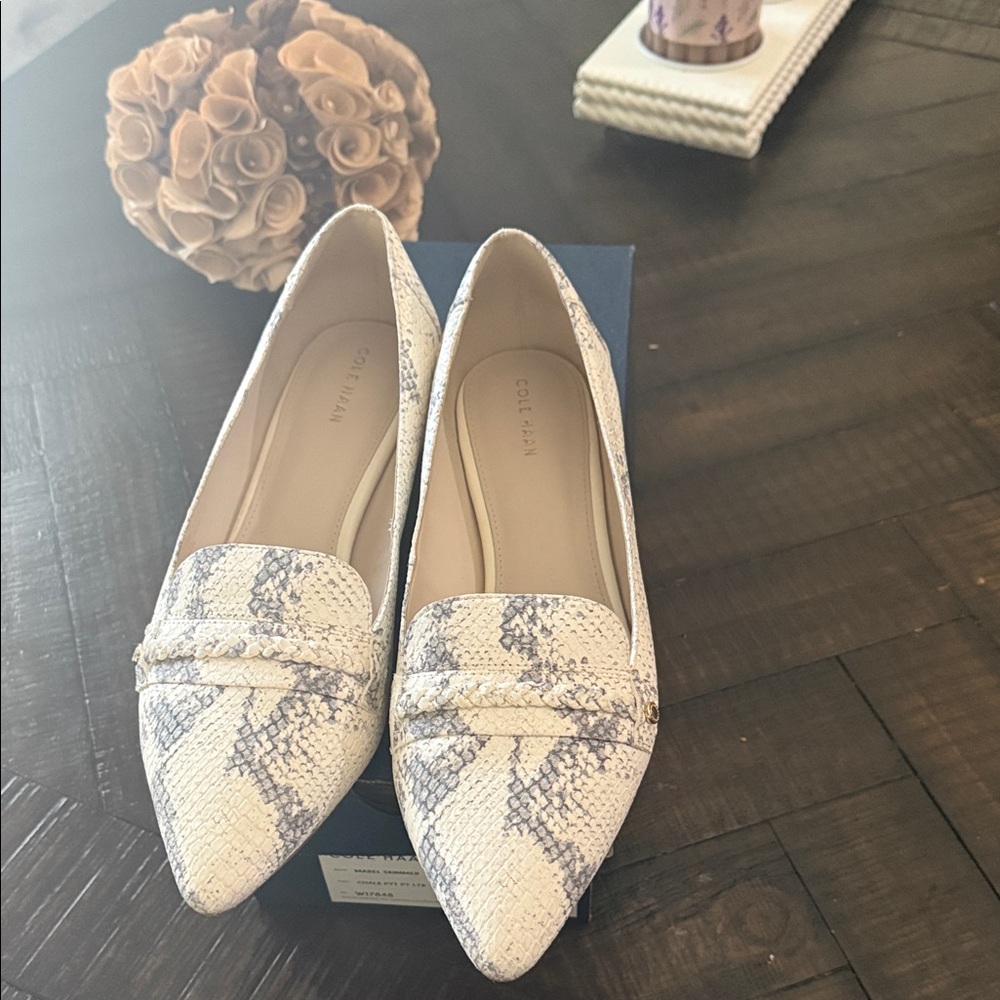 Cole Haan Women's White and Gray Snakeskin Loafers